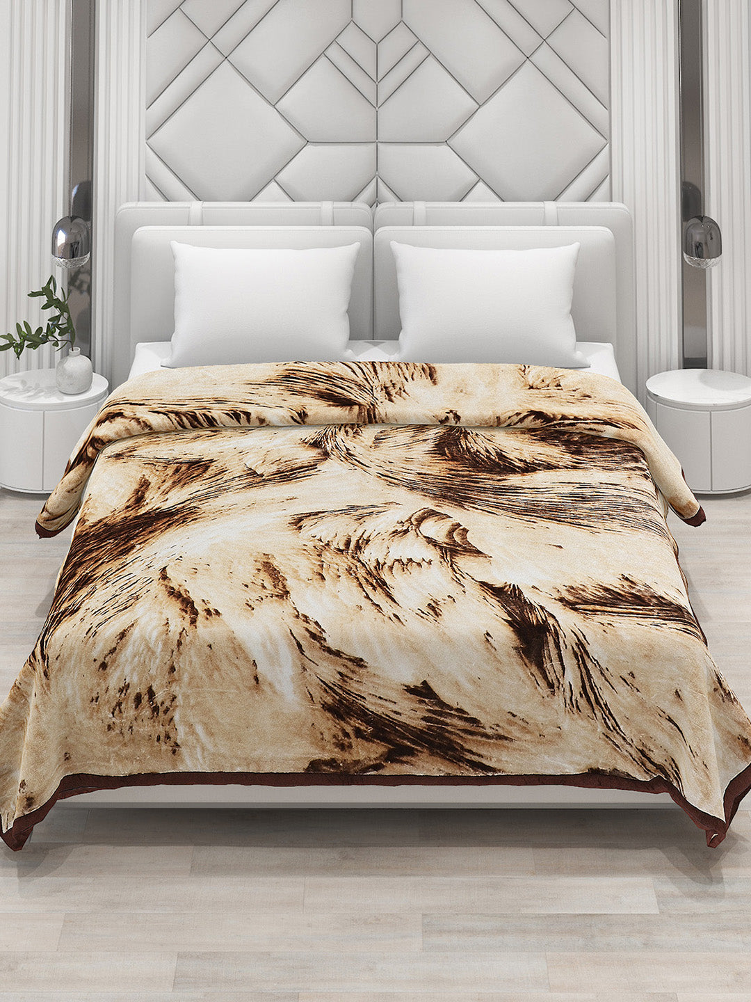 Printed Double Bed 1041 GSM Blanket Apricot 2 Ply (Weight 5.5 kg)