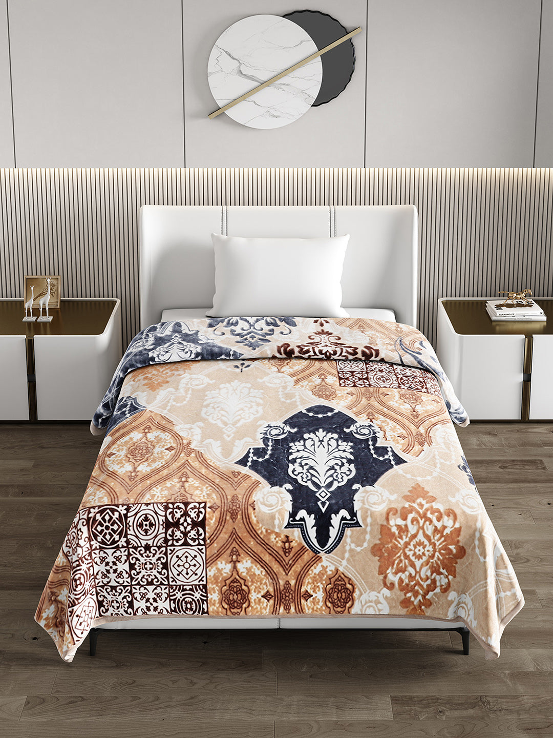 Printed Single Bed 852 GSM Blanket Allen 2 Ply (Weight 3 kg)