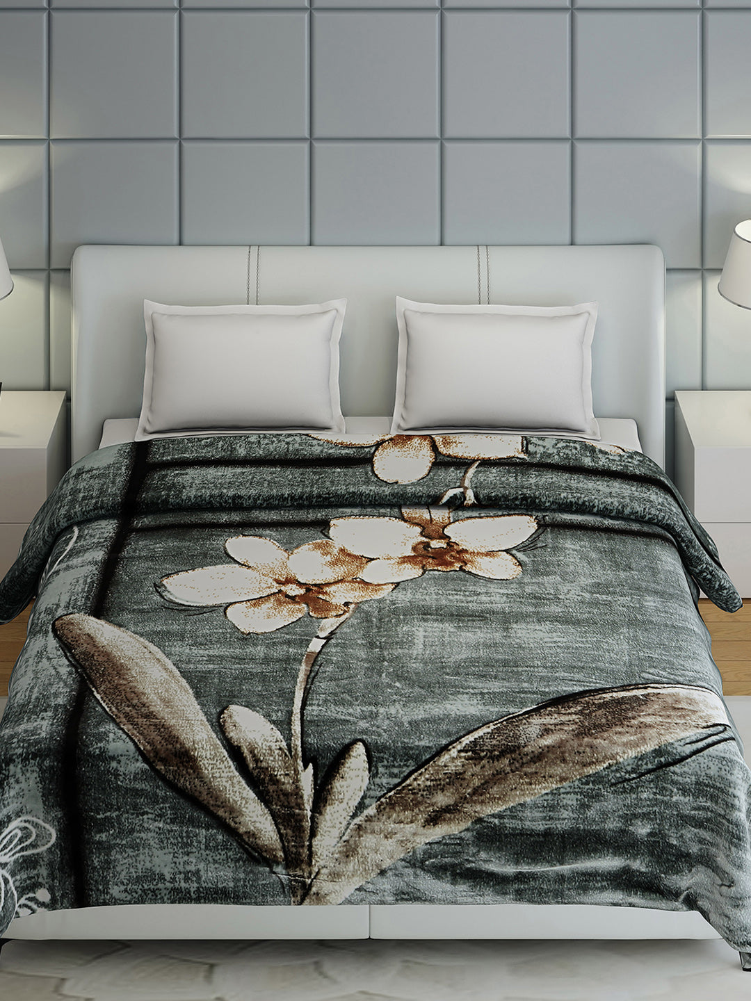 Floral Print Double Bed 947 GSM Blanket for Heavy Winter -2 Ply (Weight 5 kg)