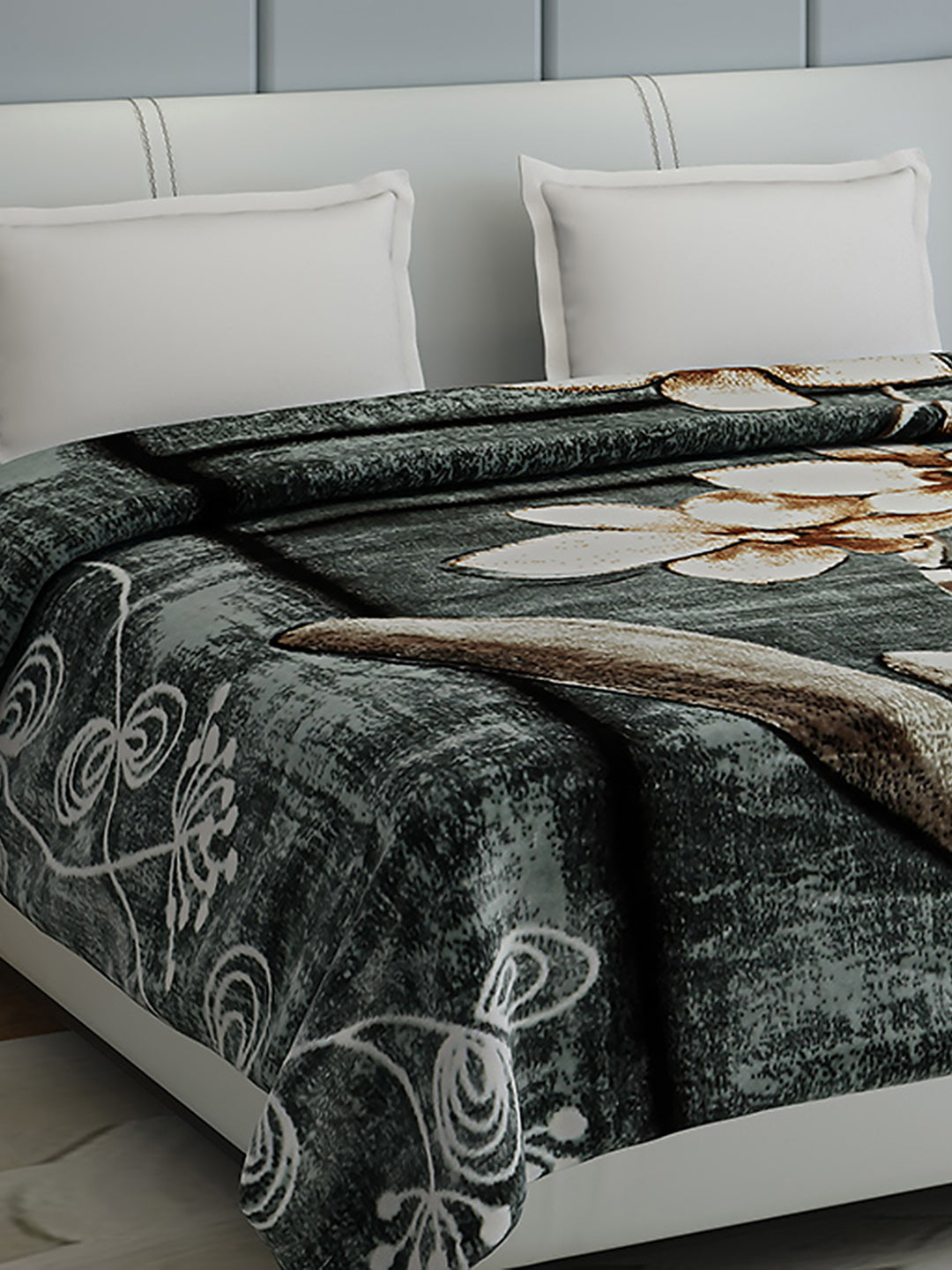Floral Print Double Bed 947 GSM Blanket for Heavy Winter -2 Ply (Weight 5 kg)