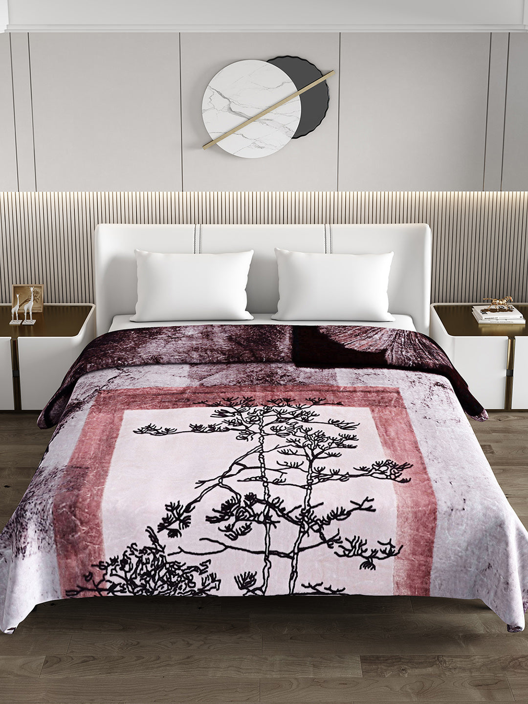 Printed Double Bed 795 GSM Blanket Scarlet 2 Ply (Weight 4.2 kg)