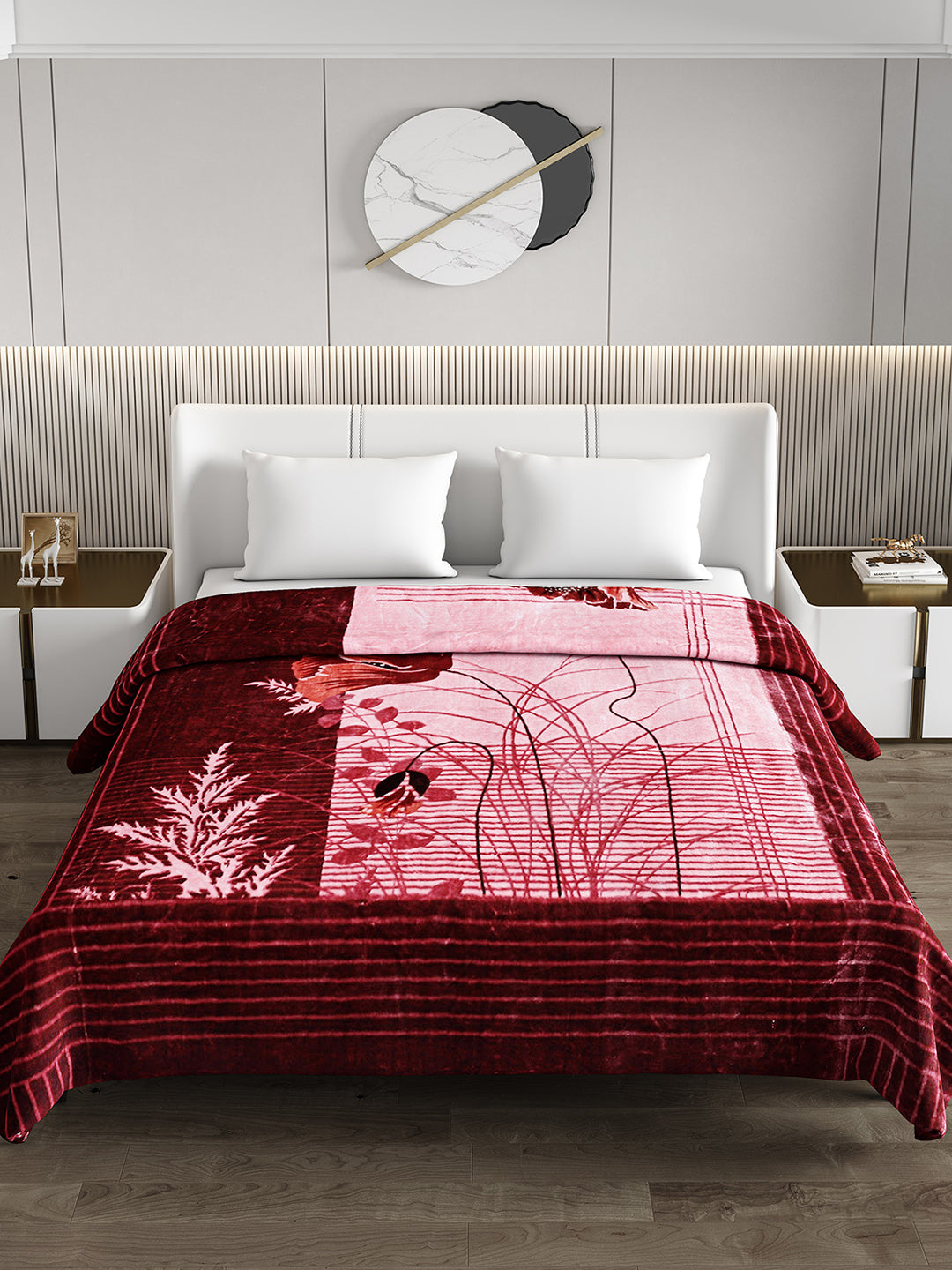 Printed Double Bed 795 GSM Blanket Scarlet 2 Ply (Weight 4.2 kg)