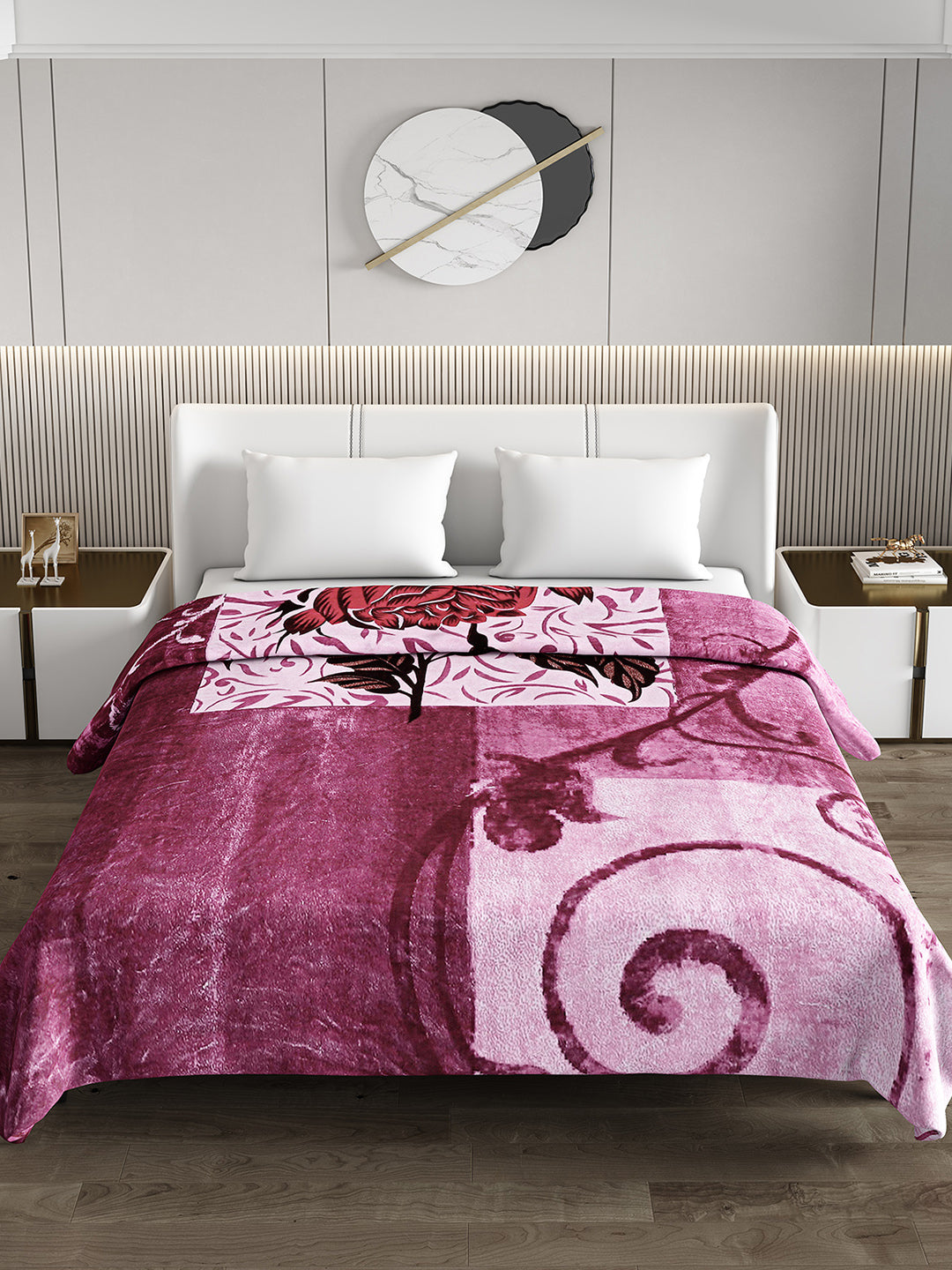 Printed Double Bed 795 GSM Blanket Scarlet 2 Ply (Weight 4.2 kg)