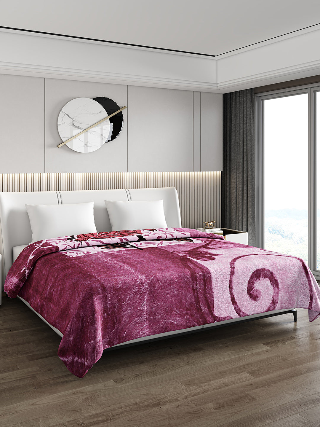 Printed Double Bed 795 GSM Blanket Scarlet 2 Ply (Weight 4.2 kg)