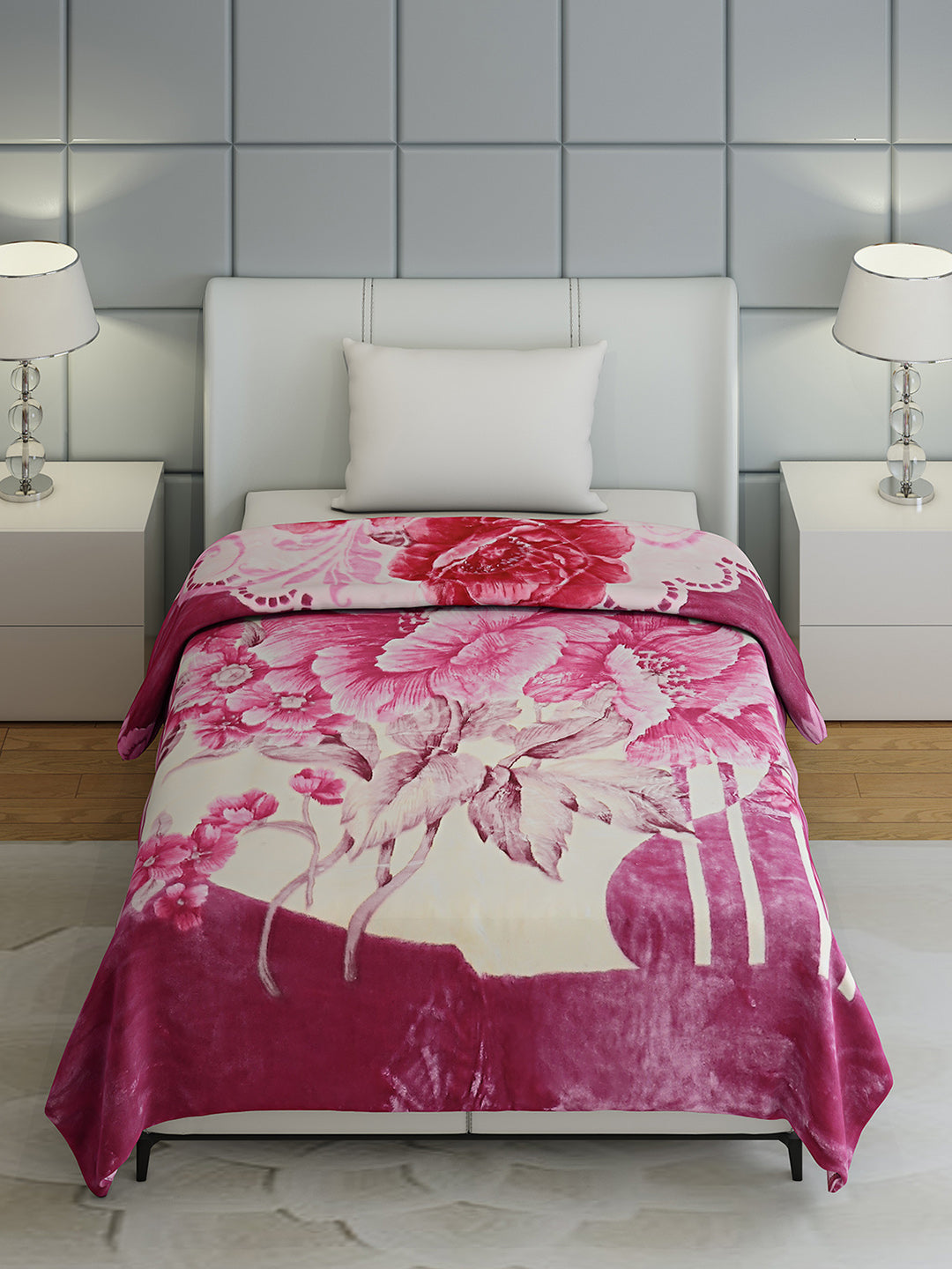 Floral Print Single Bed 852 GSM Blanket for Heavy Winter -2 Ply (Weight 3 kg)