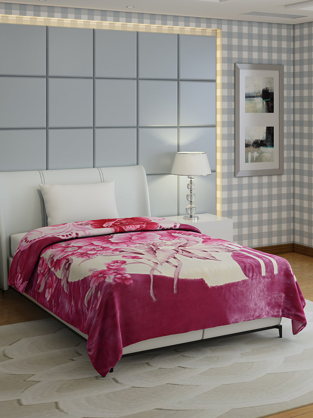 Floral Print Single Bed 852 GSM Blanket for Heavy Winter -2 Ply (Weight 3 kg)