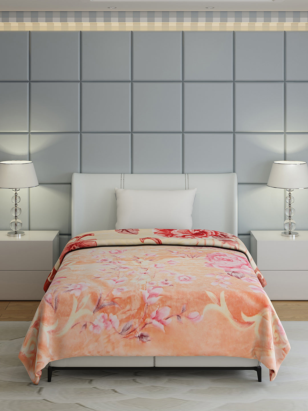 Floral Print Single Bed 852 GSM Blanket for Heavy Winter -2 Ply (Weight 3 kg)