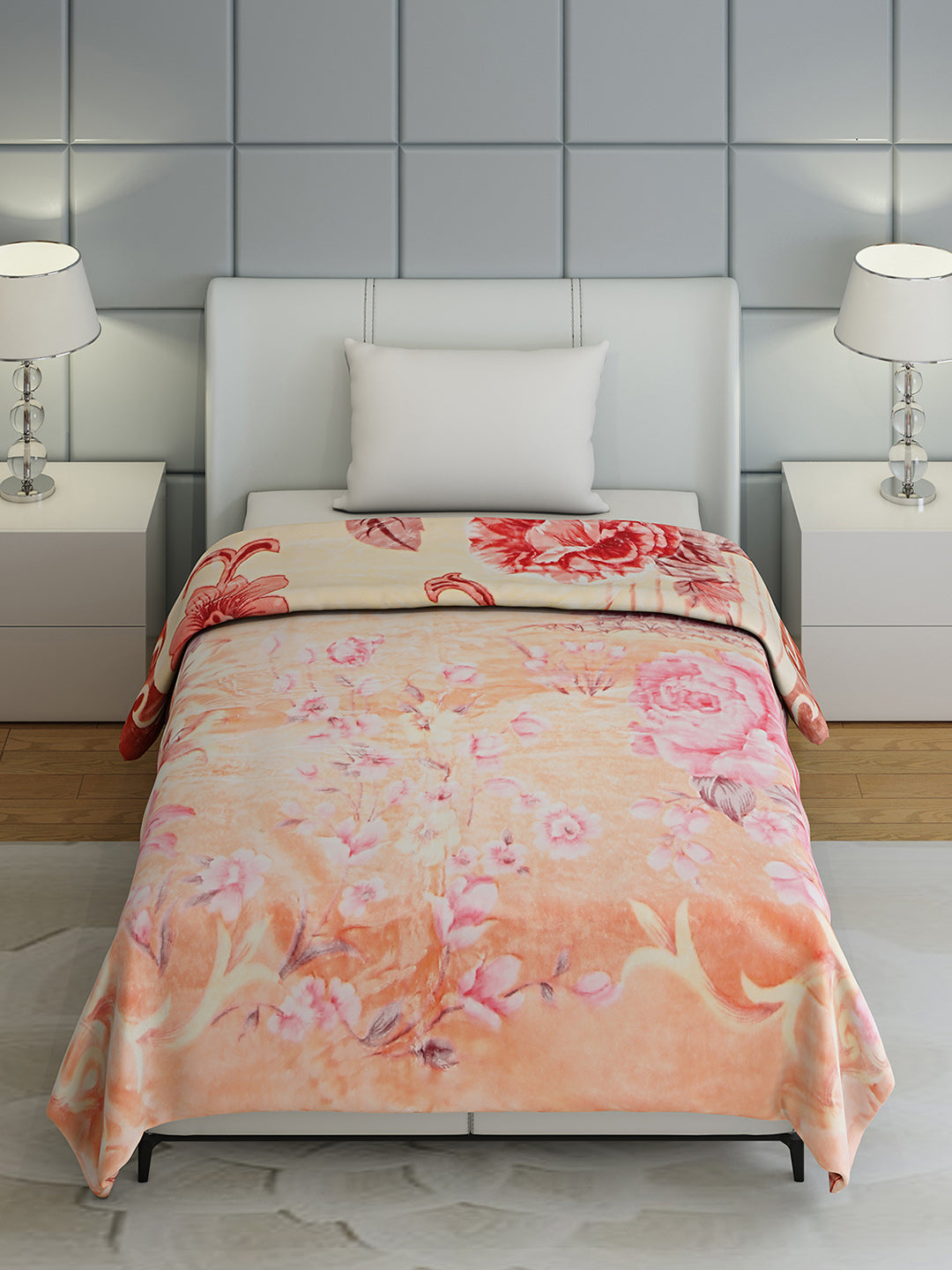 Floral Print Single Bed 852 GSM Blanket for Heavy Winter -2 Ply (Weight 3 kg)