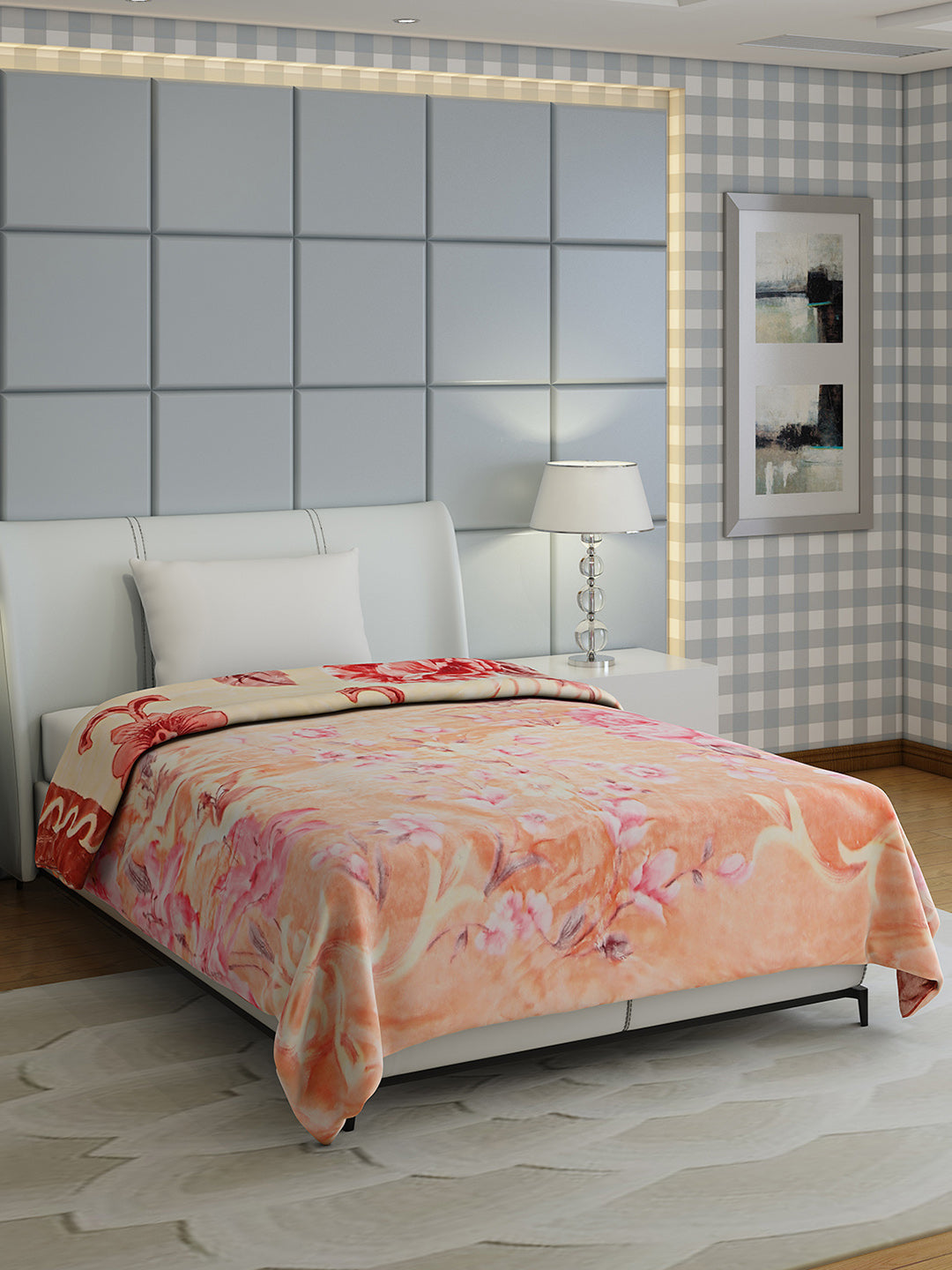 Floral Print Single Bed 852 GSM Blanket for Heavy Winter -2 Ply (Weight 3 kg)