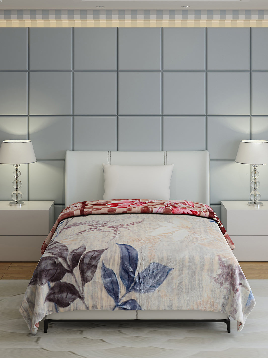 Floral Print Single Bed 852 GSM Blanket for Heavy Winter -2 Ply (Weight 3 kg)