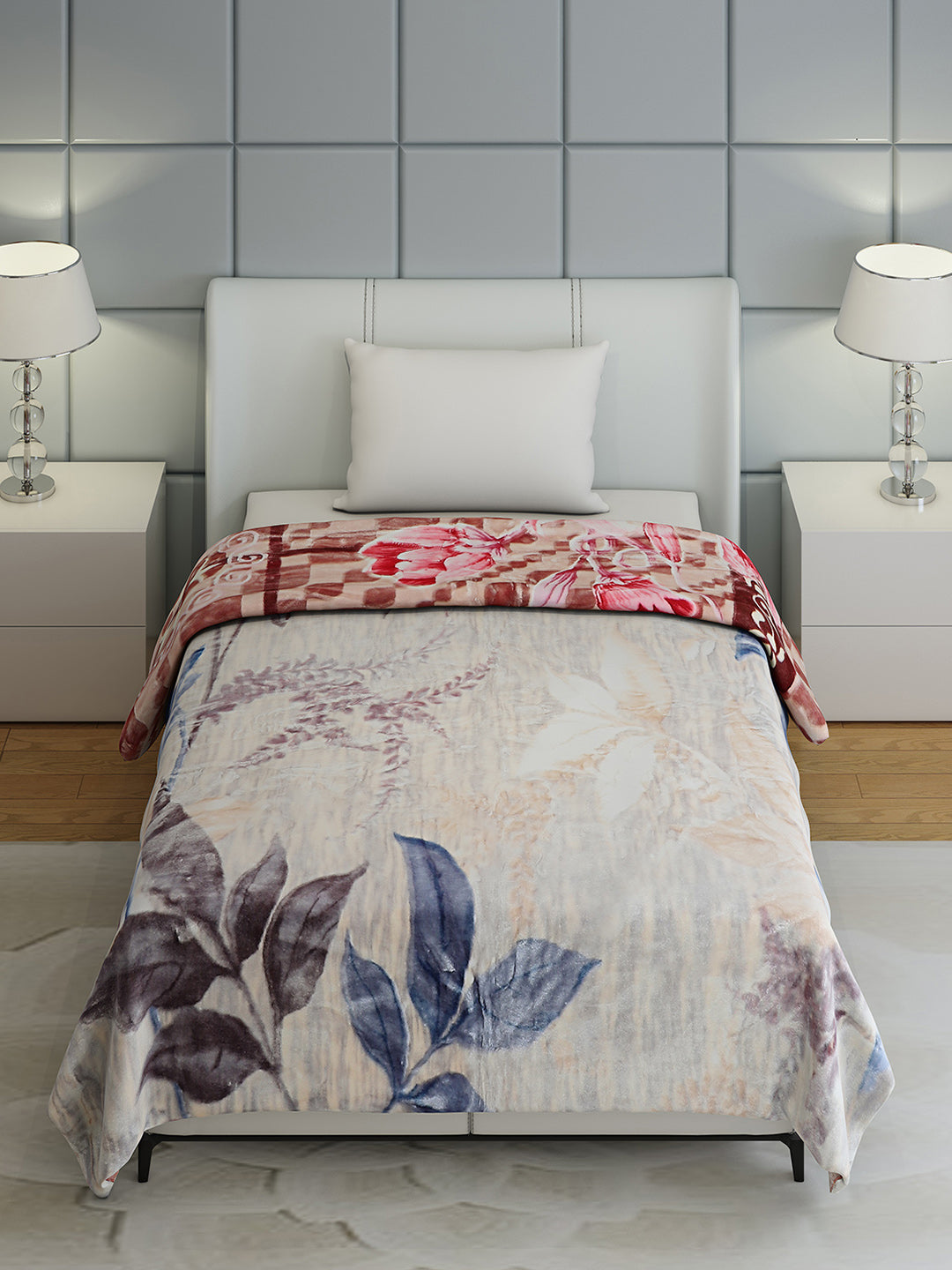 Floral Print Single Bed 852 GSM Blanket for Heavy Winter -2 Ply (Weight 3 kg)