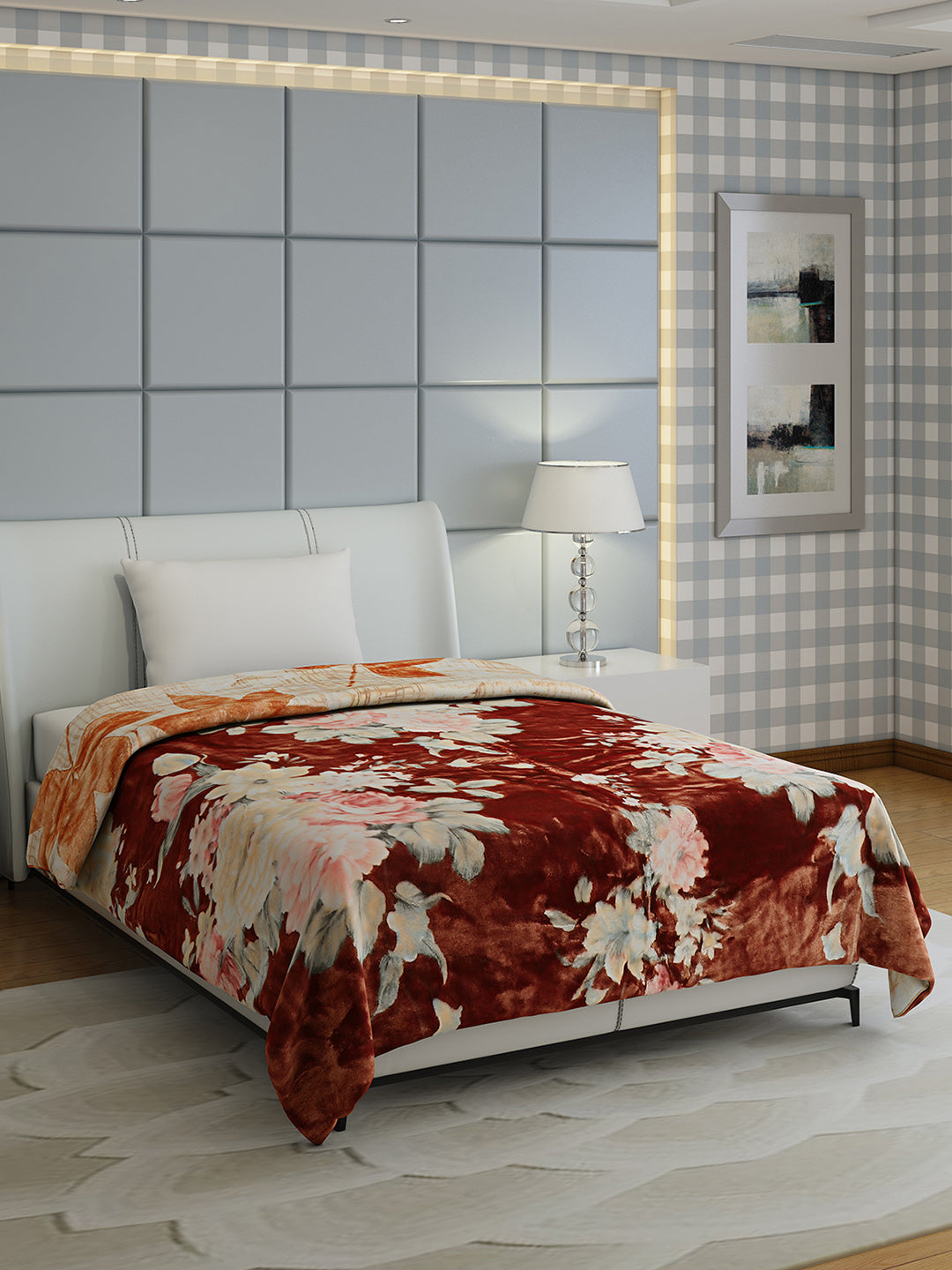 Floral Print Single Bed 852 GSM Blanket for Heavy Winter -2 Ply (Weight 3 kg)