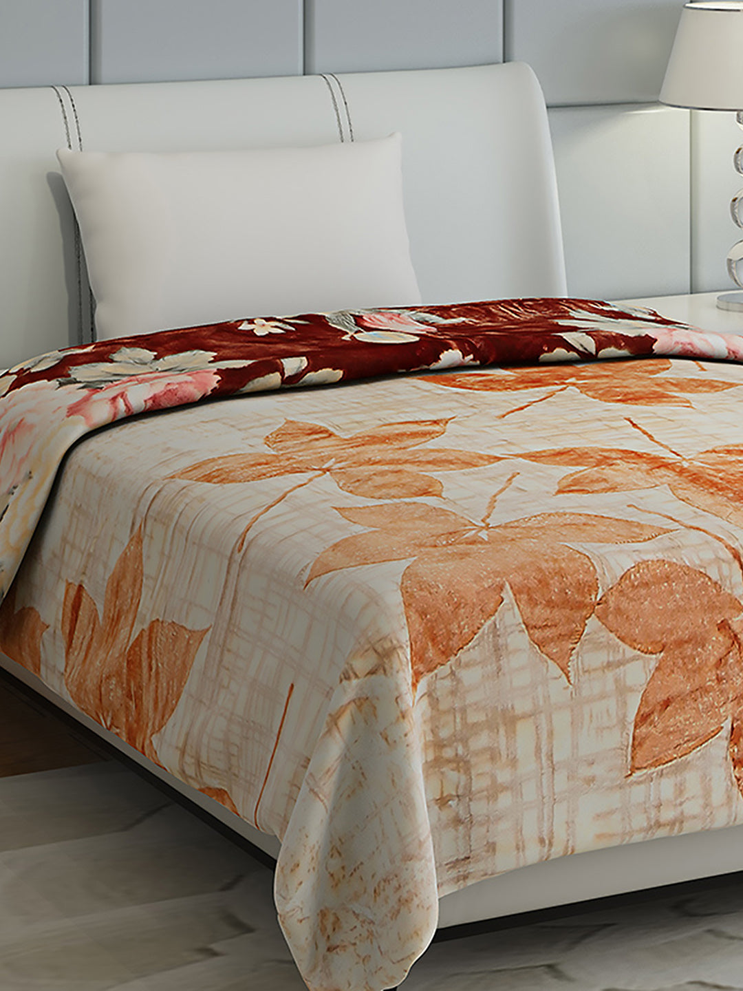 Floral Print Single Bed 852 GSM Blanket for Heavy Winter -2 Ply (Weight 3 kg)