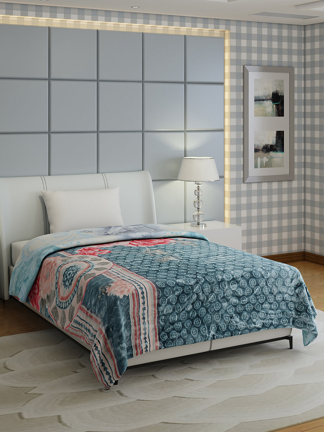 Floral Print Single Bed 852 GSM Blanket for Heavy Winter -2 Ply (Weight 3 kg)