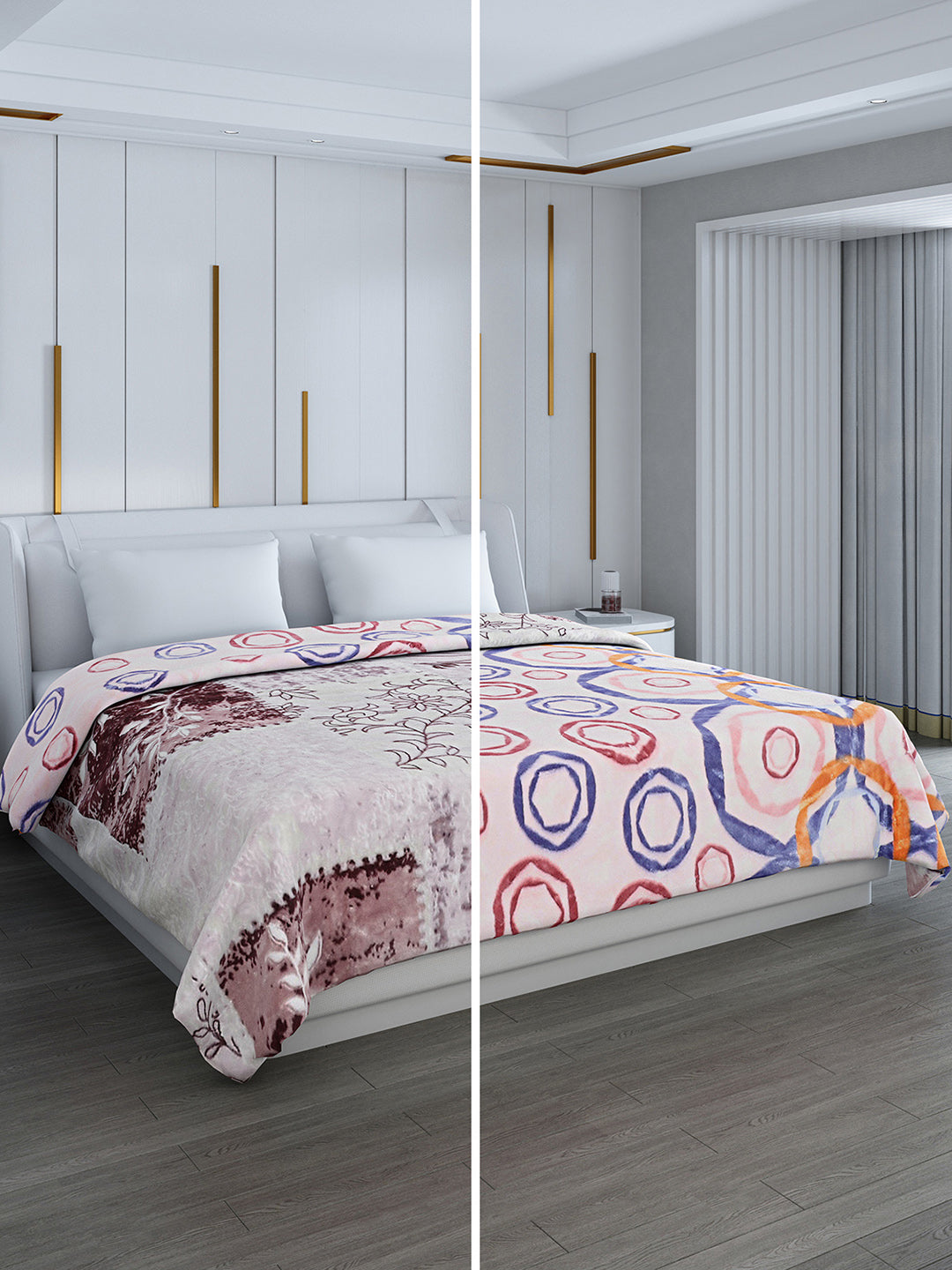 Printed Double Bed Reversible Blanket 2 Ply, 853 GSM, 4.5 kg (Tohfa)