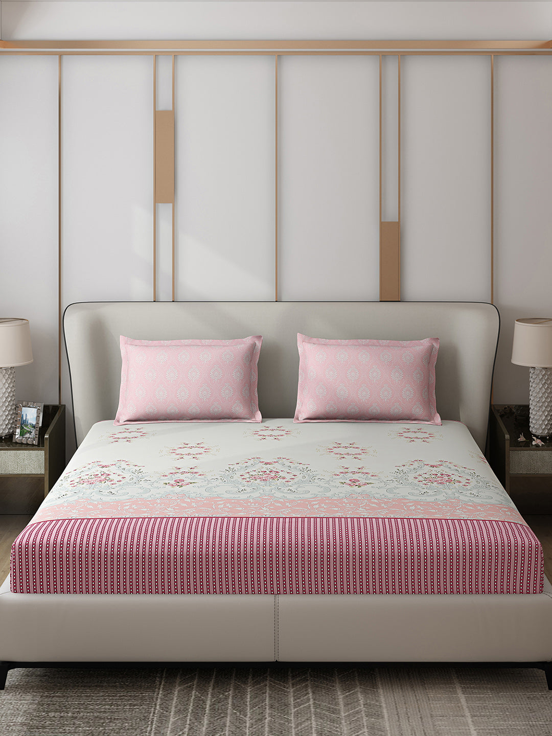 110 GSM Polyester Double Bed 1 Bedsheet with 2 Pillow Covers (Aromatic) - Updated - Updated