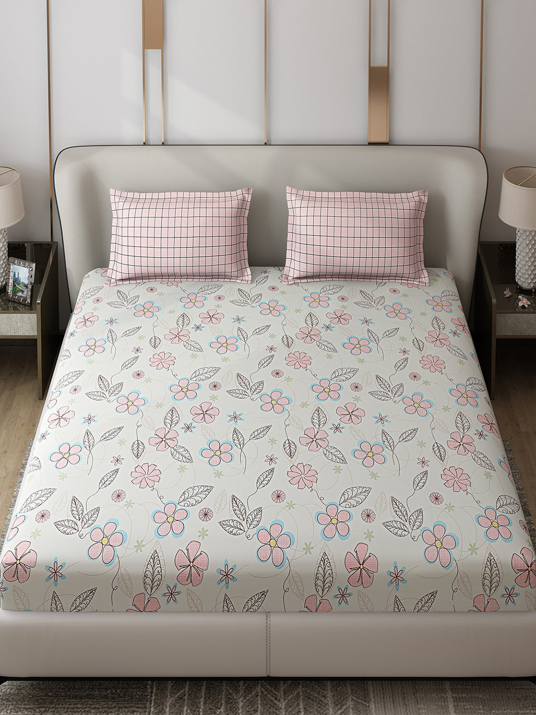 130 GSM Polyester Double Bed 1 Bedsheet with 2 Pillow Covers (Edmond)