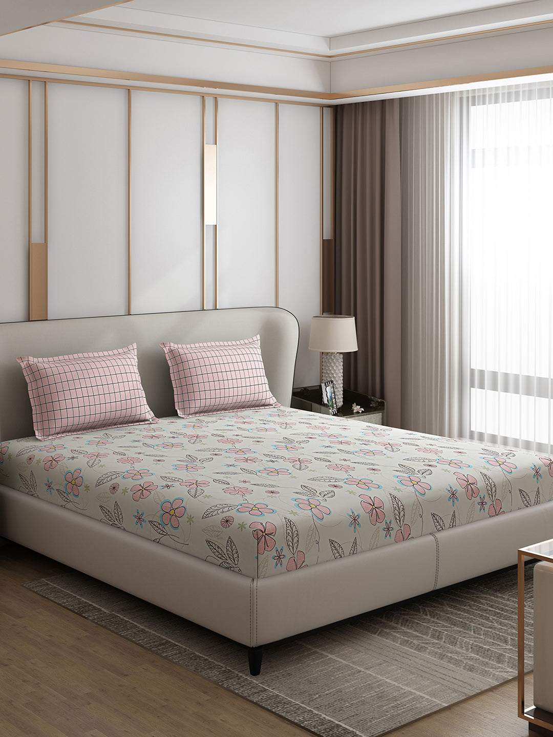 130 GSM Polyester Double Bed 1 Bedsheet with 2 Pillow Covers (Edmond)