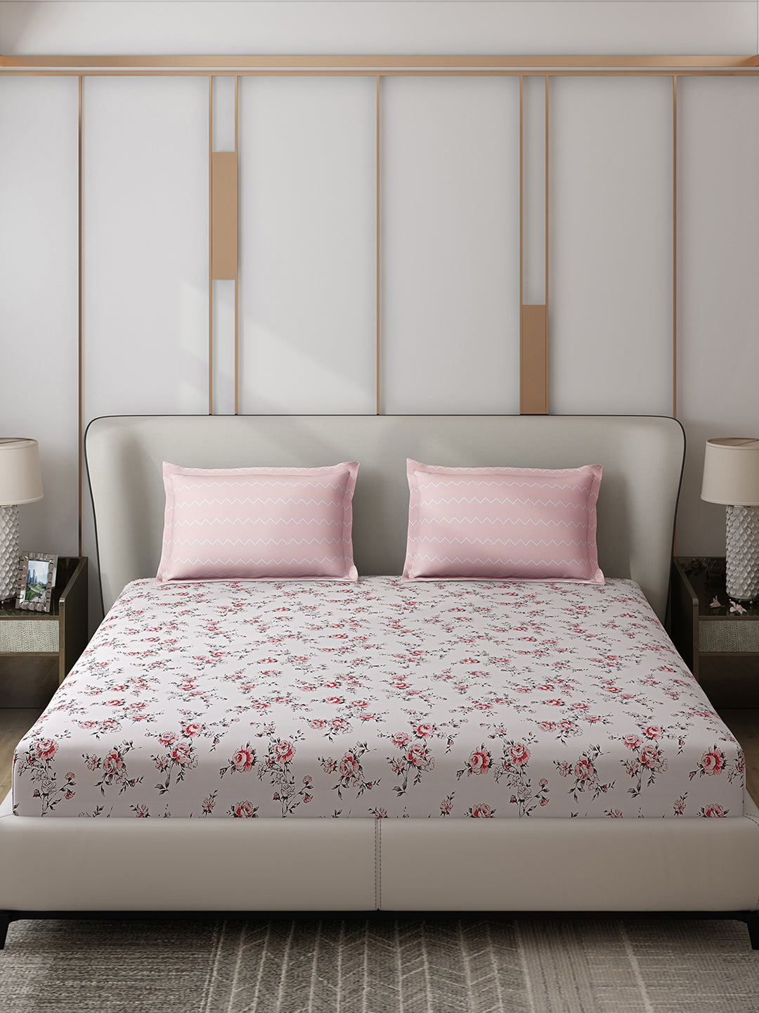 130 GSM Polyester Double Bed 1 Bedsheet with 2 Pillow Covers (Edmond)