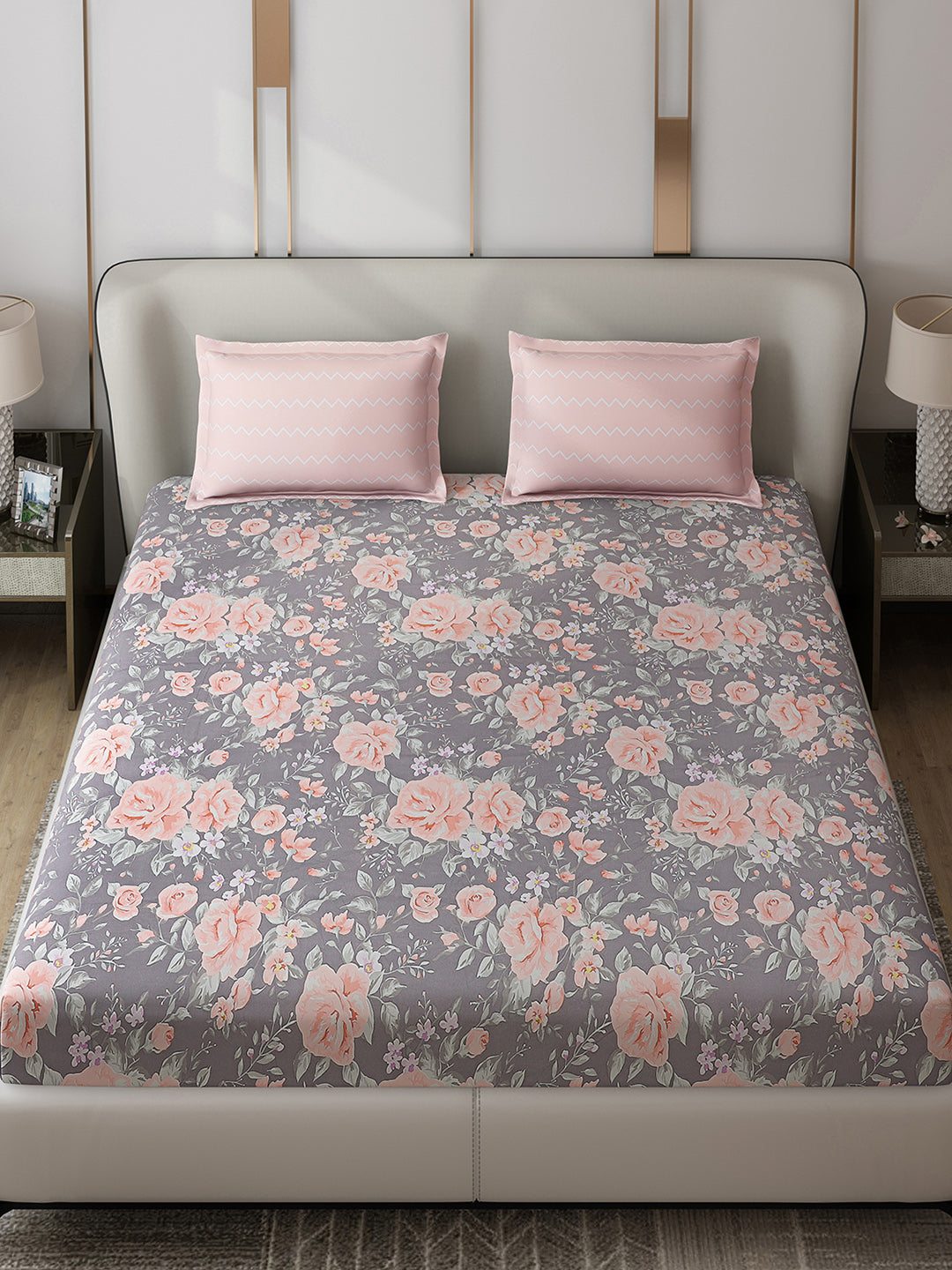 130 GSM Polyester Double Bed 1 Bedsheet with 2 Pillow Covers (Edmond)