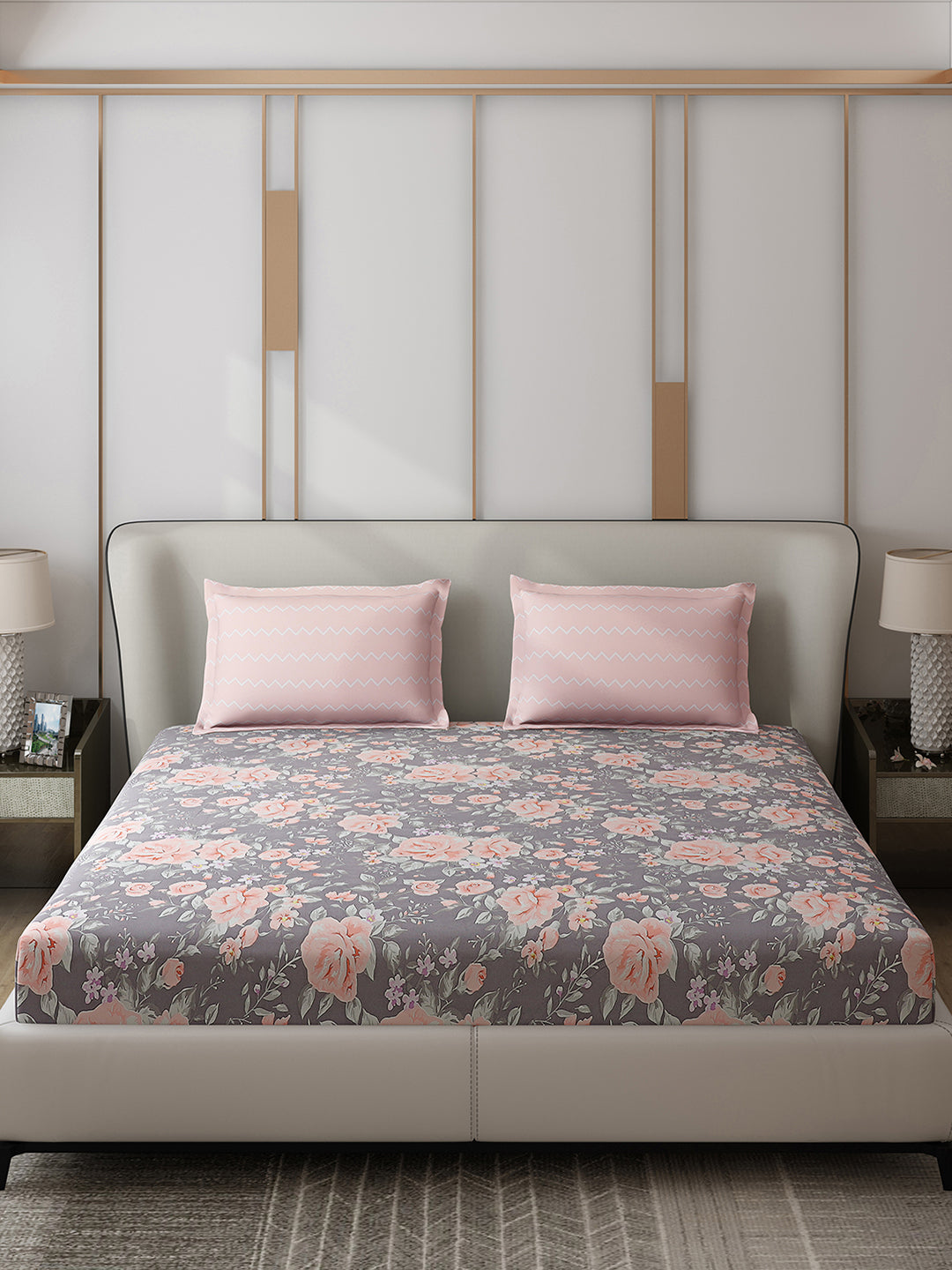 130 GSM Polyester Double Bed 1 Bedsheet with 2 Pillow Covers (Edmond)