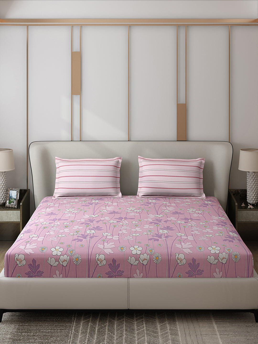 130 GSM Polyester Double Bed 1 Bedsheet with 2 Pillow Covers (Edmond)