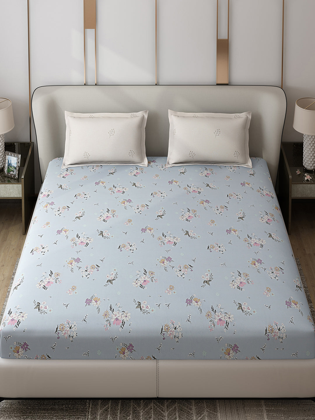 130 GSM Polyester Double Bed 1 Bedsheet with 2 Pillow Covers (Edmond)