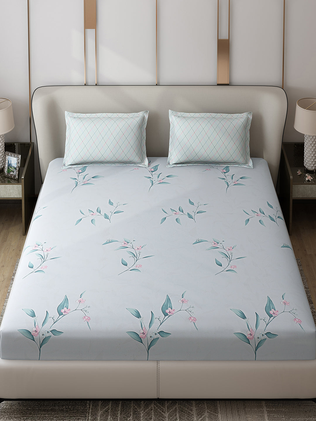 130 GSM Polyester Double Bed 1 Bedsheet with 2 Pillow Covers (Edmond)