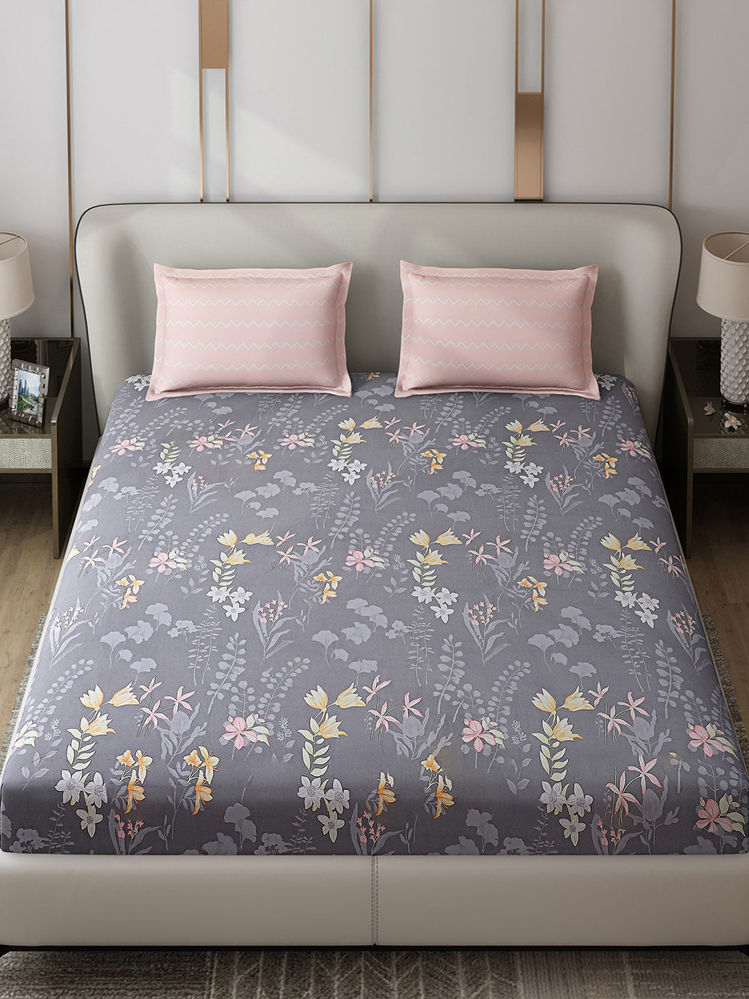 130 GSM Polyester Double Bed 1 Bedsheet with 2 Pillow Covers (Edmond)