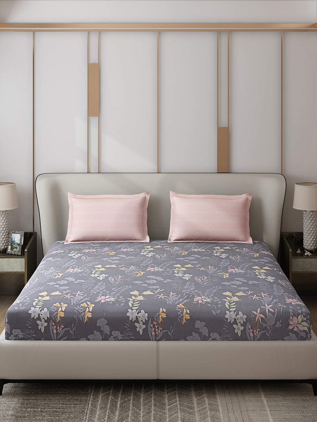 130 GSM Polyester Double Bed 1 Bedsheet with 2 Pillow Covers (Edmond)