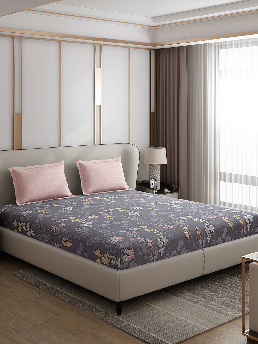 130 GSM Polyester Double Bed 1 Bedsheet with 2 Pillow Covers (Edmond)