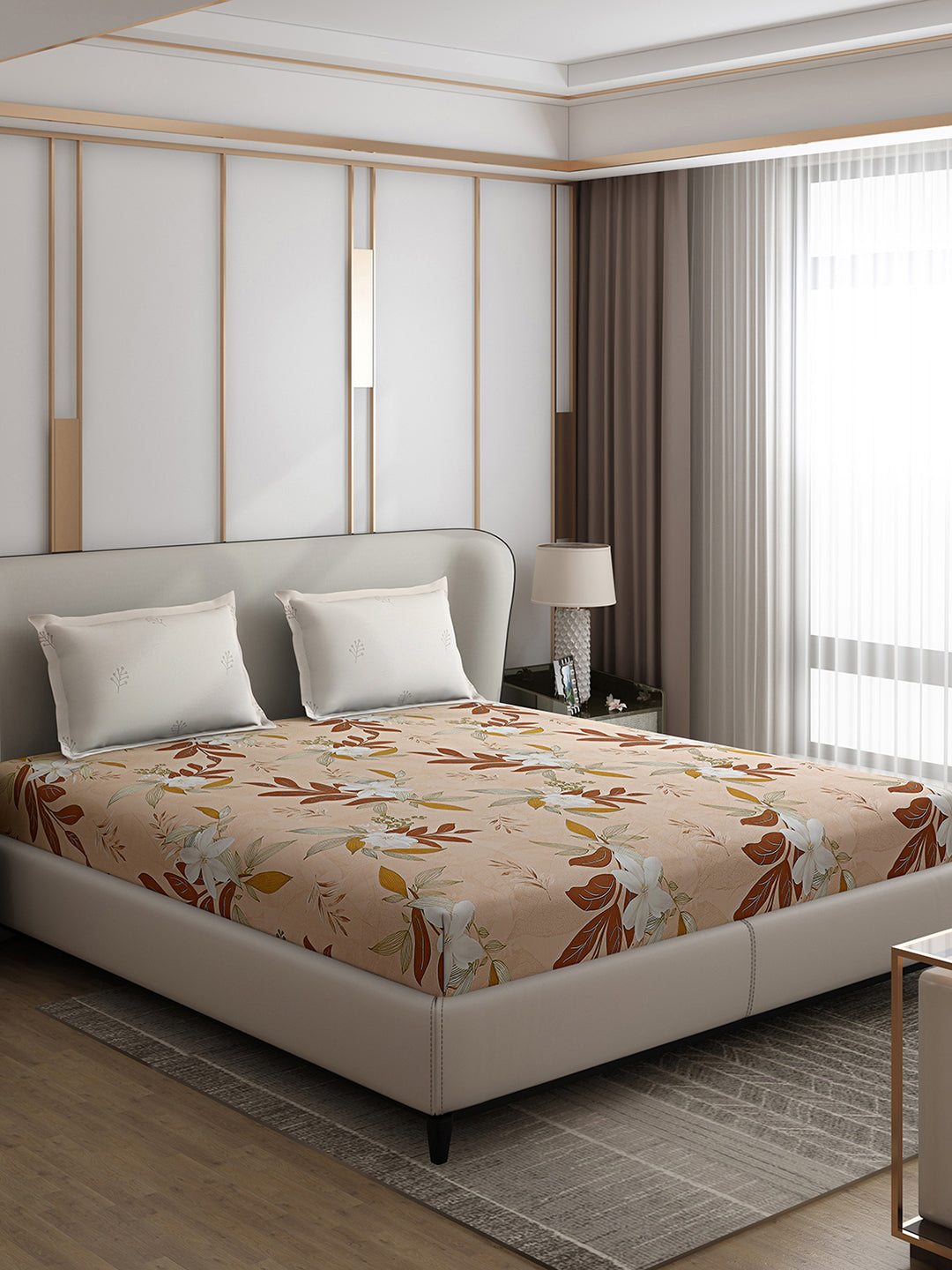 130 GSM Polyester Double Bed 1 Bedsheet with 2 Pillow Covers (Edmond)