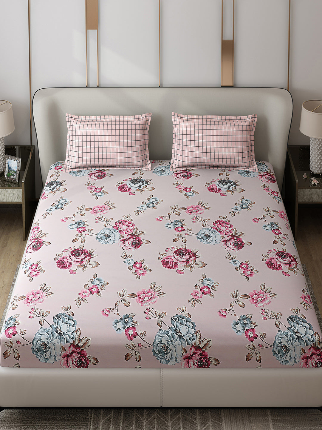 130 GSM Polyester Double Bed 1 Bedsheet with 2 Pillow Covers (Edmond)