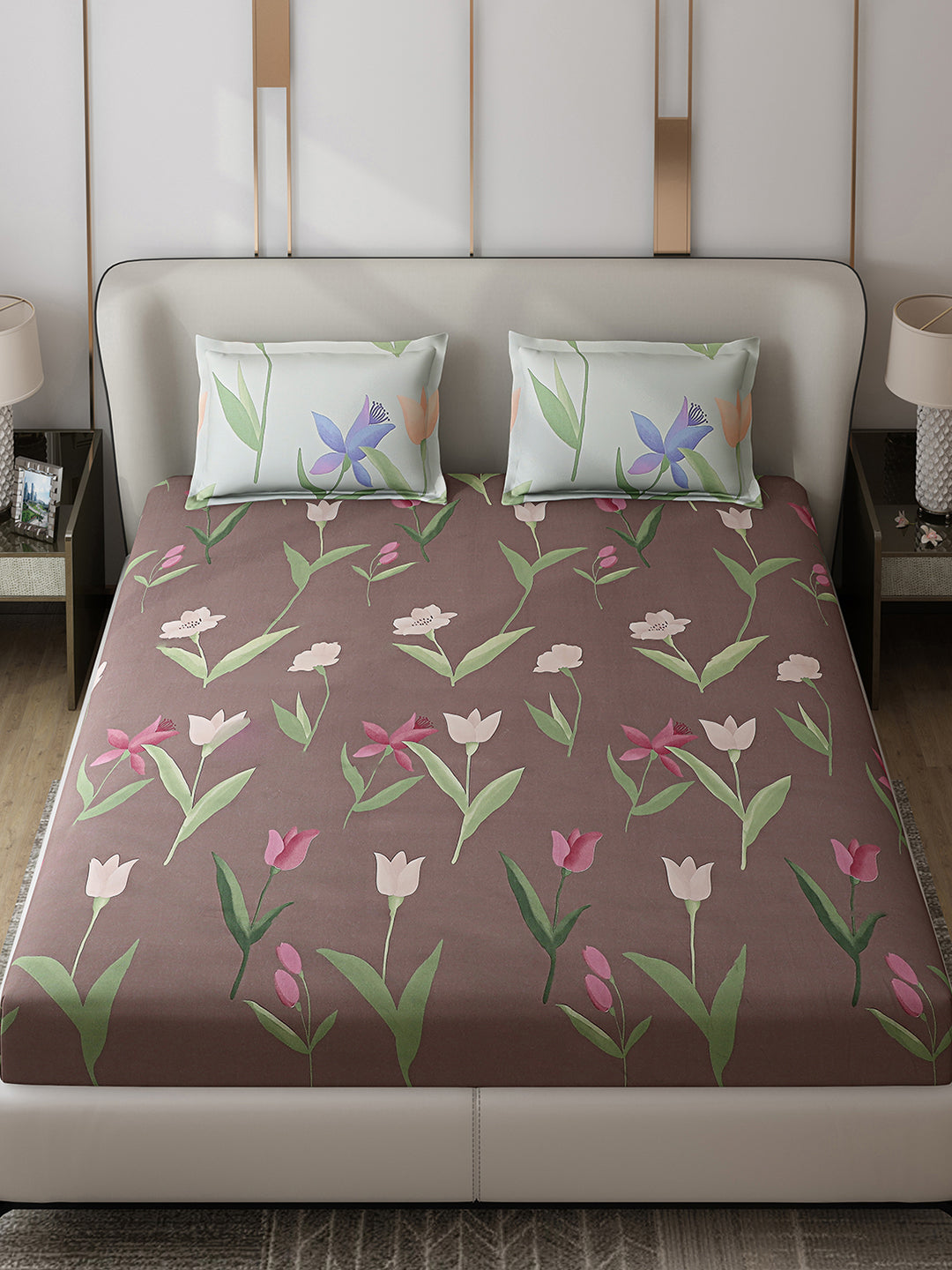 130 GSM Polyester Double Bed 1 Bedsheet with 2 Pillow Covers (Edmond)