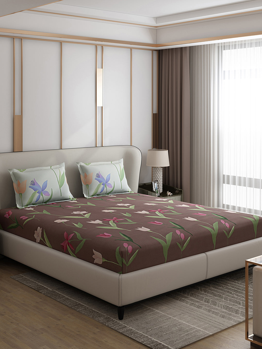 130 GSM Polyester Double Bed 1 Bedsheet with 2 Pillow Covers (Edmond)