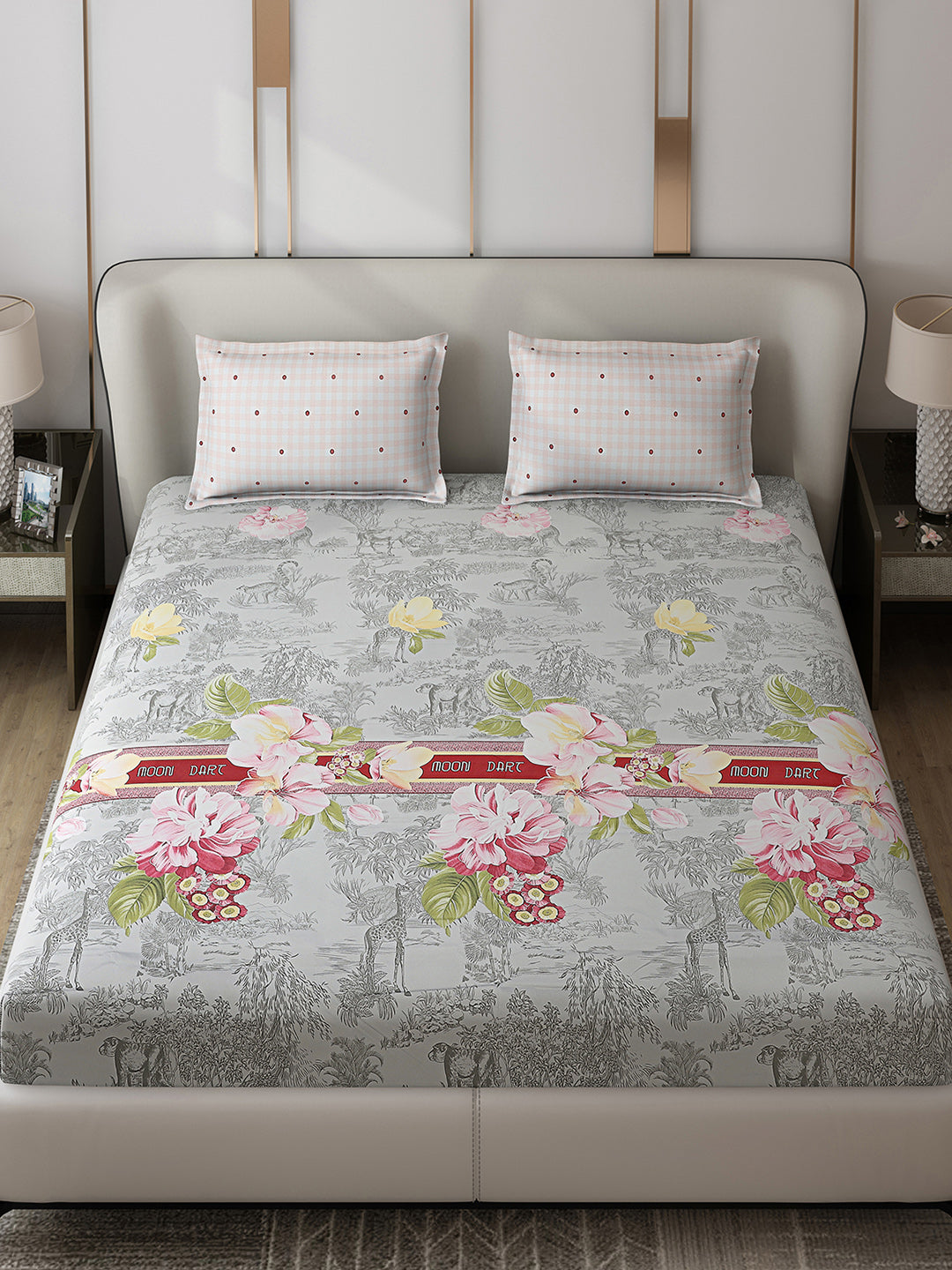 130 GSM Polyester Double Bed 1 Bedsheet with 2 Pillow Covers (Edmond)