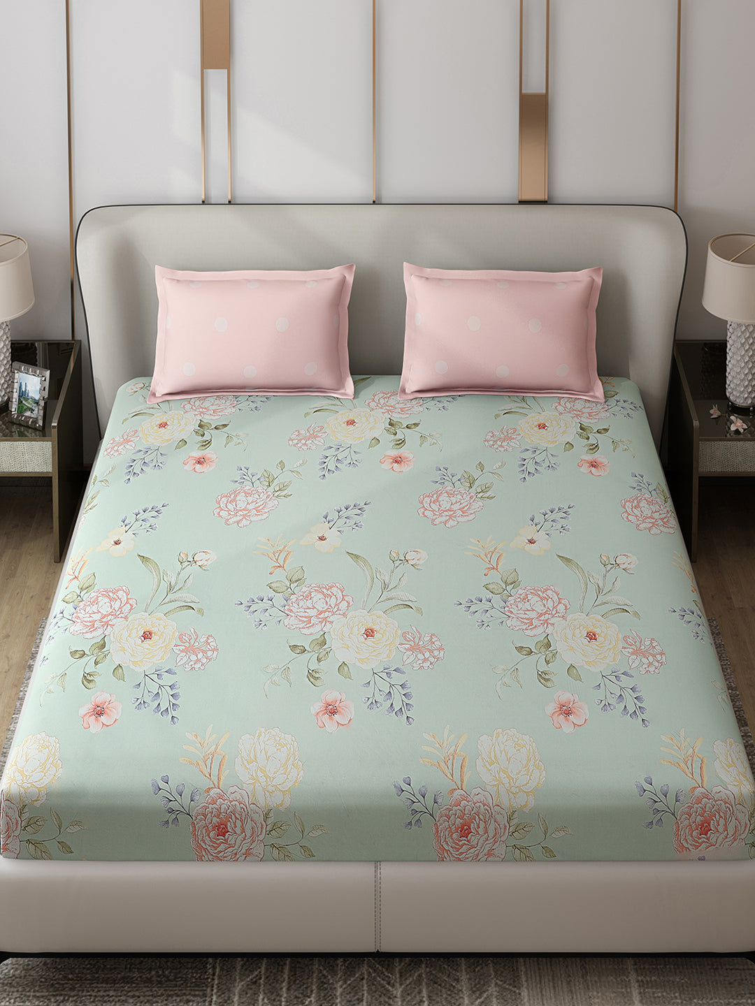 130 GSM Polyester Double Bed 1 Bedsheet with 2 Pillow Covers (Edmond)