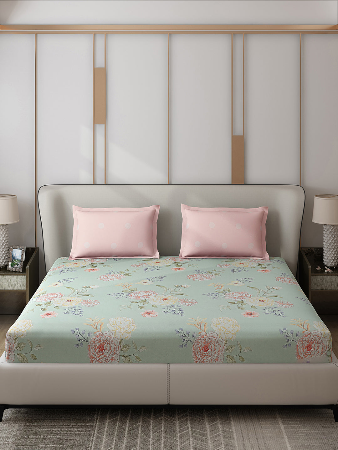 130 GSM Polyester Double Bed 1 Bedsheet with 2 Pillow Covers (Edmond)