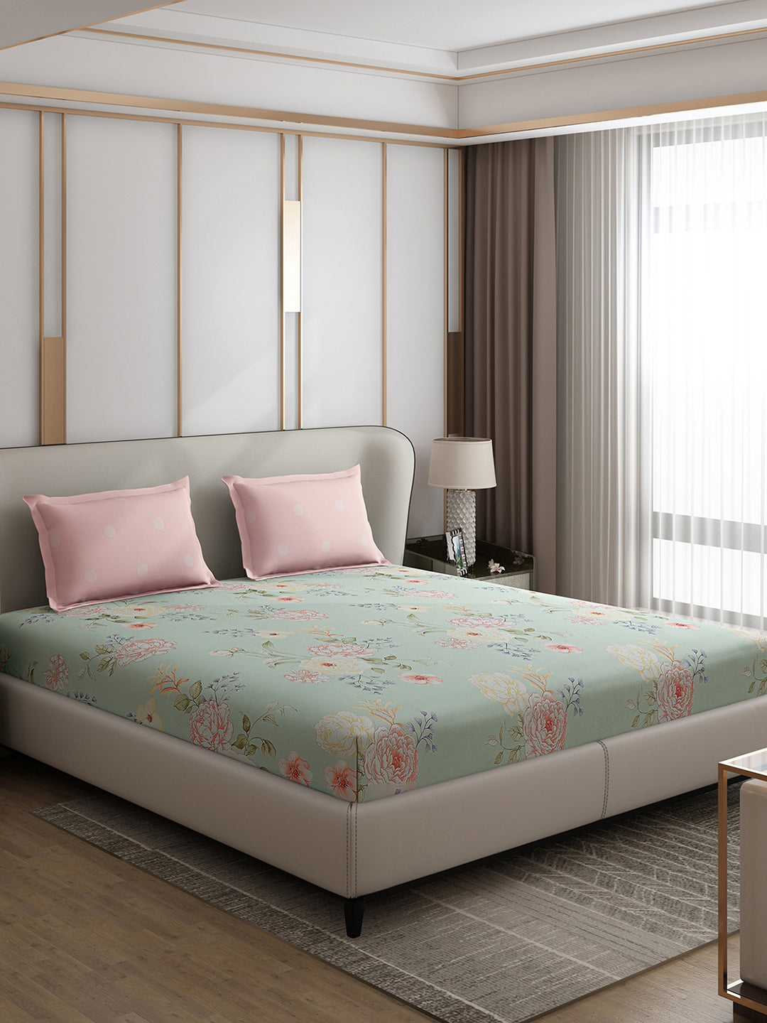 130 GSM Polyester Double Bed 1 Bedsheet with 2 Pillow Covers (Edmond)