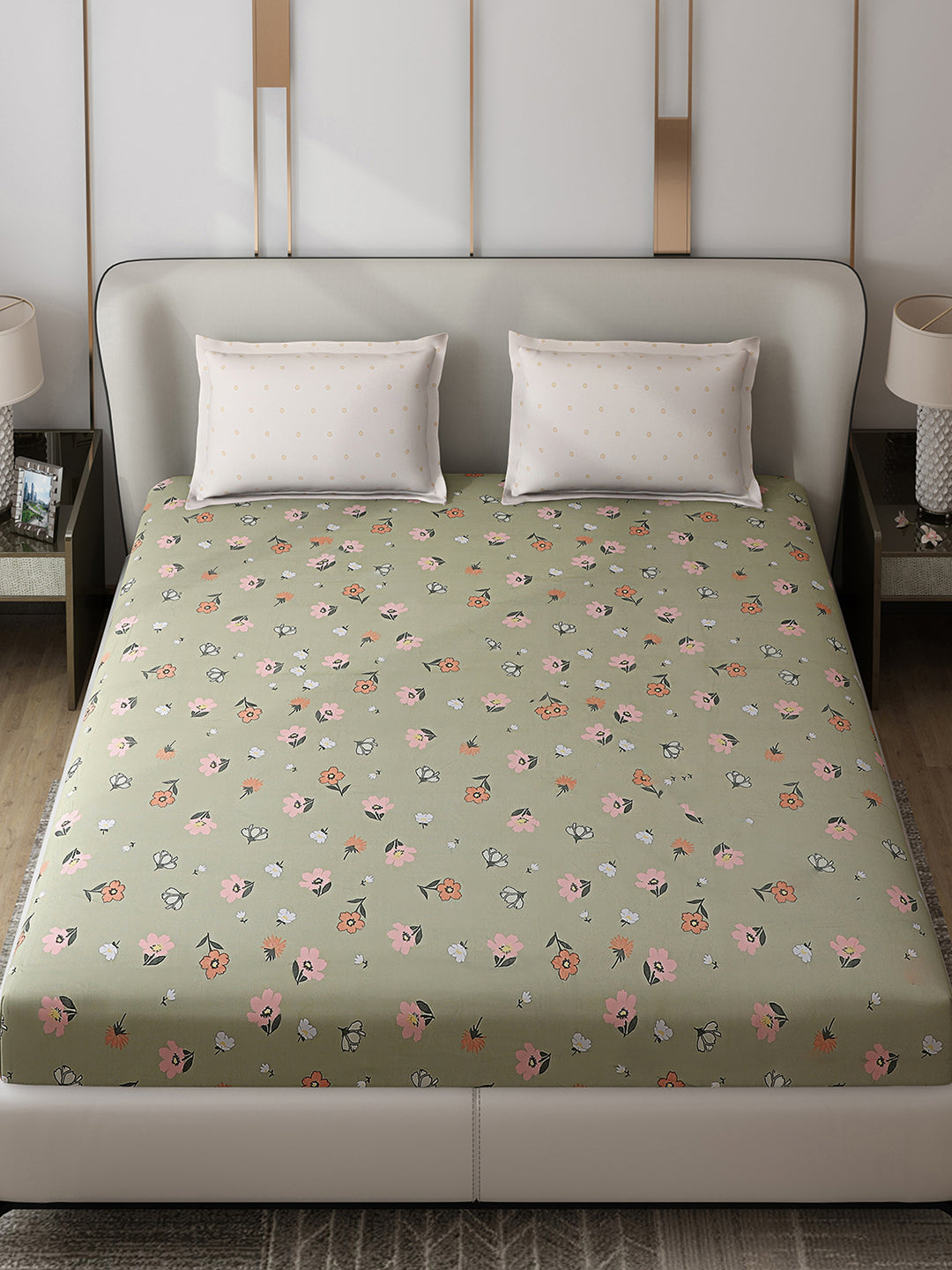 130 GSM Polyester Double Bed 1 Bedsheet with 2 Pillow Covers (Edmond)