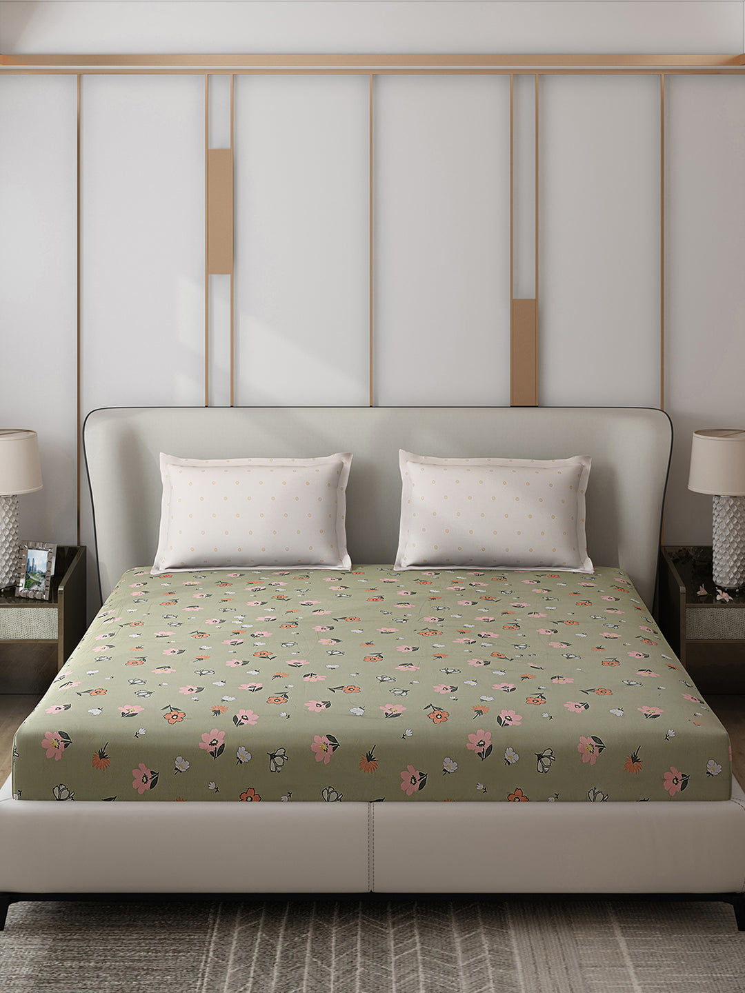 130 GSM Polyester Double Bed 1 Bedsheet with 2 Pillow Covers (Edmond)