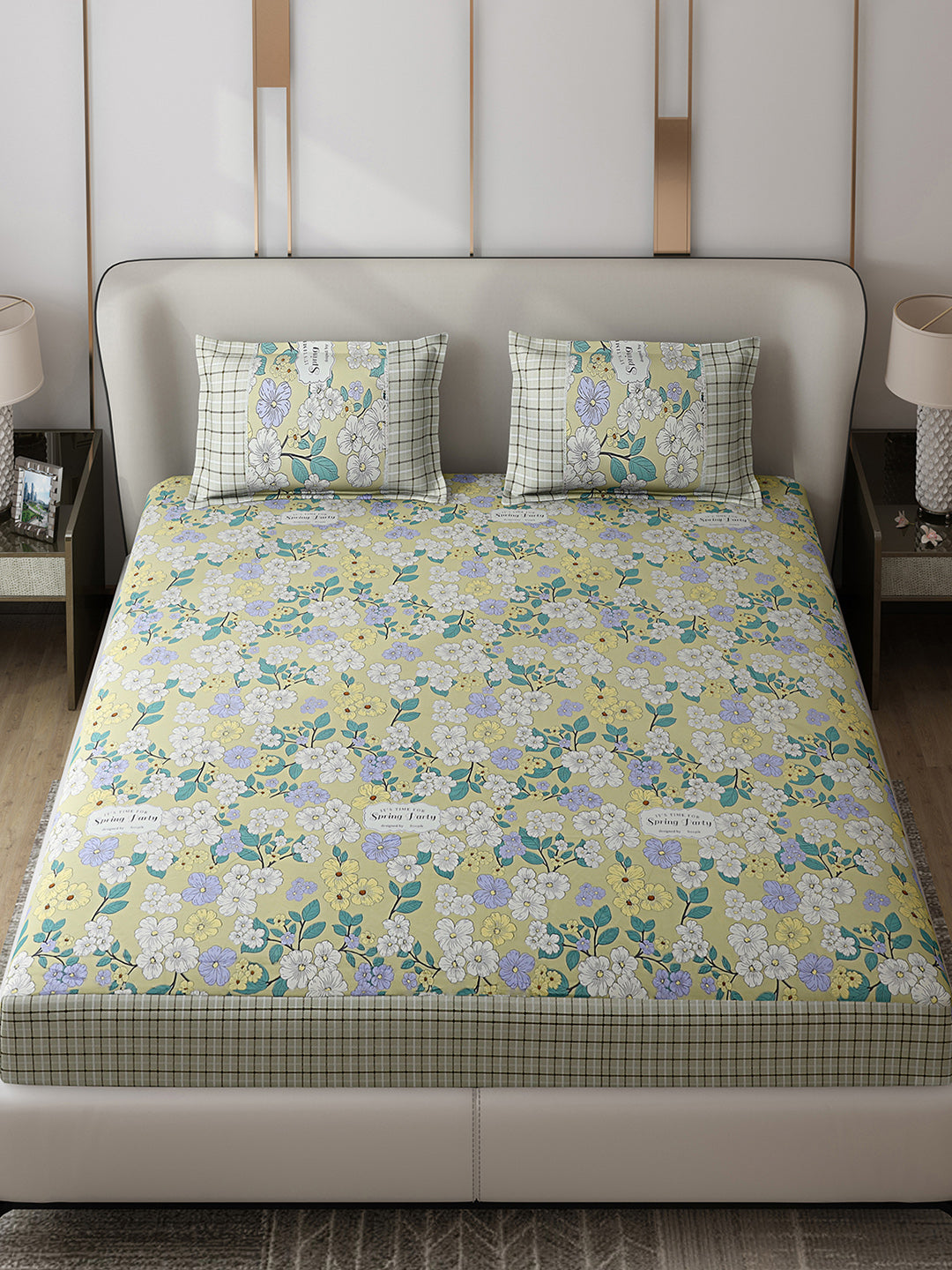 130 GSM Polyester Double Bed 1 Bedsheet with 2 Pillow Covers (Essence)