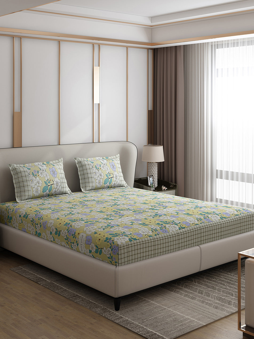 130 GSM Polyester Double Bed 1 Bedsheet with 2 Pillow Covers (Essence)