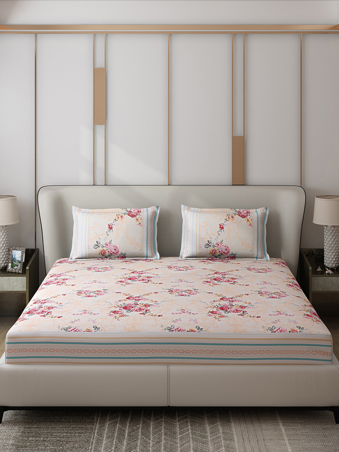 130 GSM Polyester Double Bed 1 Bedsheet with 2 Pillow Covers (Essence)