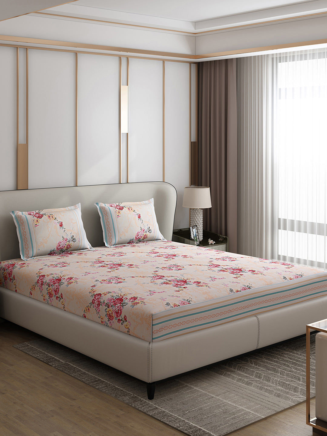 130 GSM Polyester Double Bed 1 Bedsheet with 2 Pillow Covers (Essence)