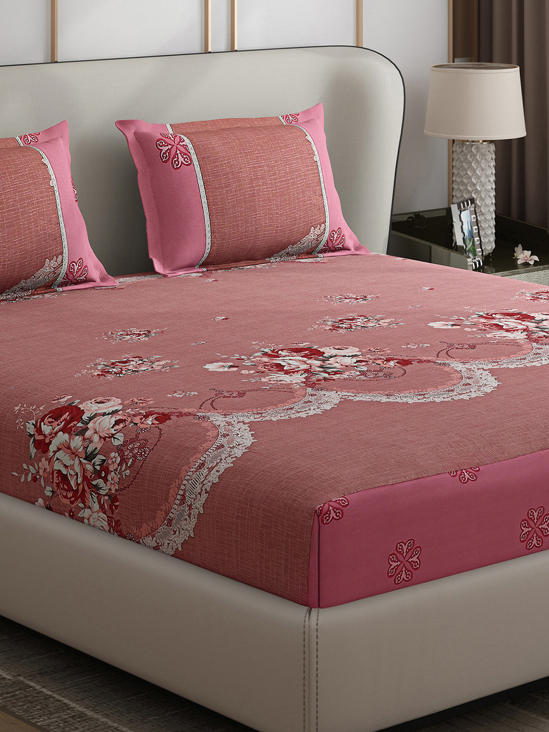 130 GSM Polyester Double Bed 1 Bedsheet with 2 Pillow Covers (Essence)