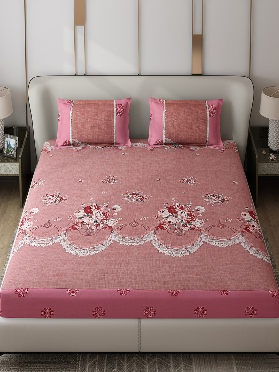 130 GSM Polyester Double Bed 1 Bedsheet with 2 Pillow Covers (Essence)