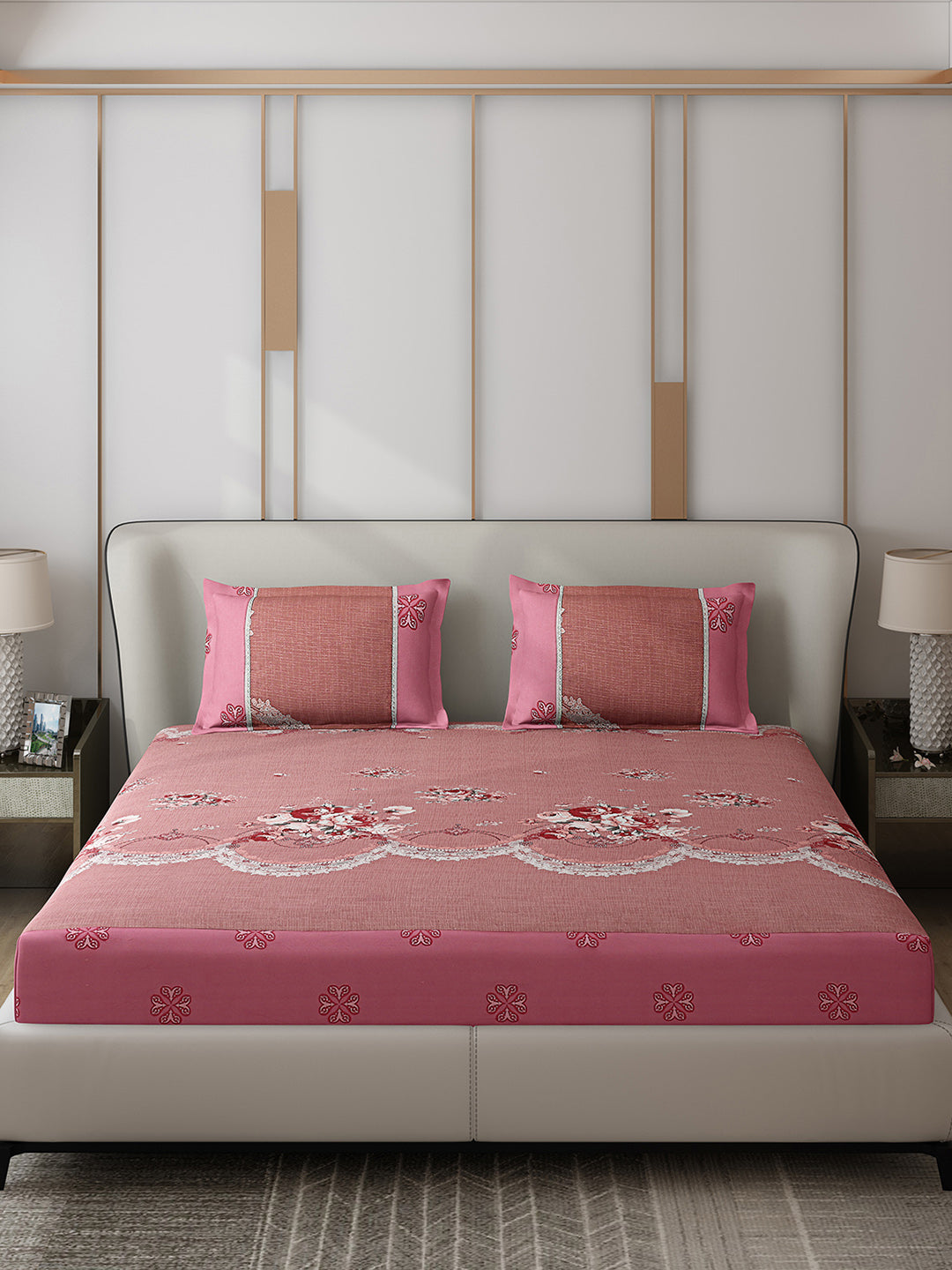 130 GSM Polyester Double Bed 1 Bedsheet with 2 Pillow Covers (Essence)