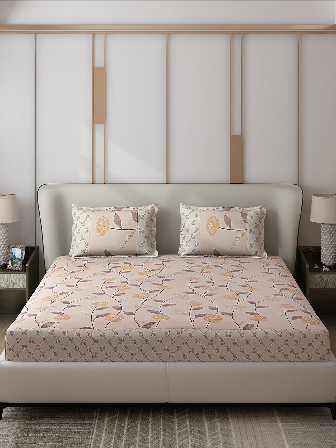 130 GSM Polyester Double Bed 1 Bedsheet with 2 Pillow Covers (Essence)