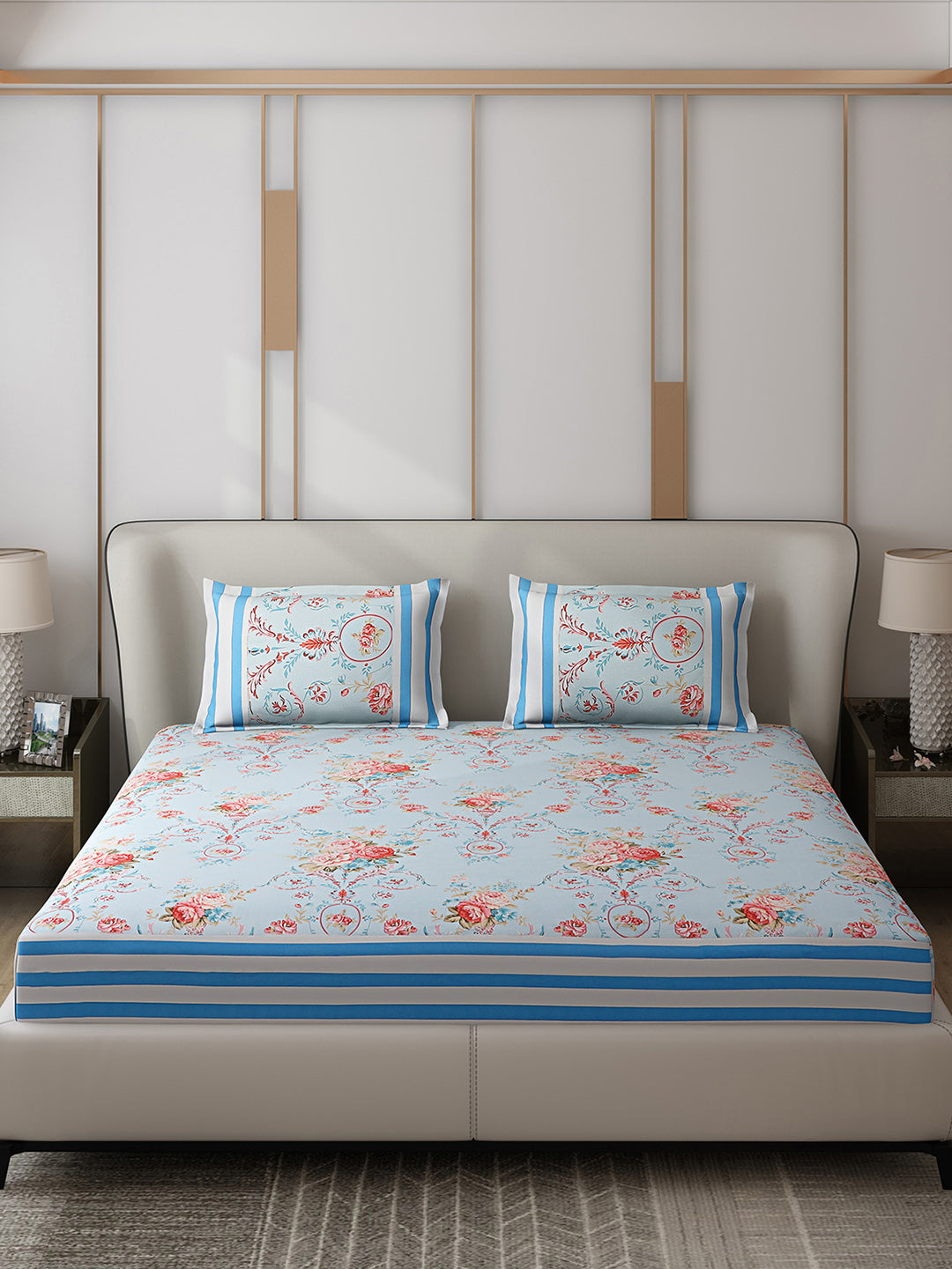 130 GSM Polyester Double Bed 1 Bedsheet with 2 Pillow Covers (Essence)